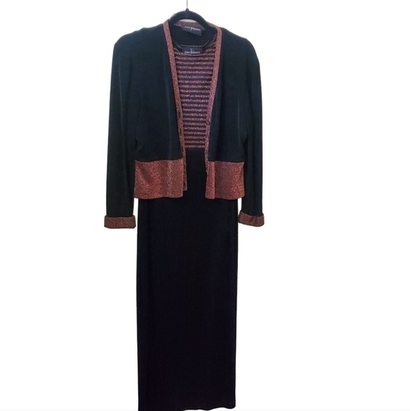 John Roberts 2 Piece Black Bronze Metallic Maxi Dress Size M - Picture 1 of 7